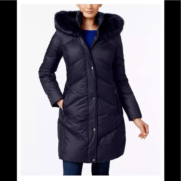 Levine Faux Fur Trim Quilted Down Coat 